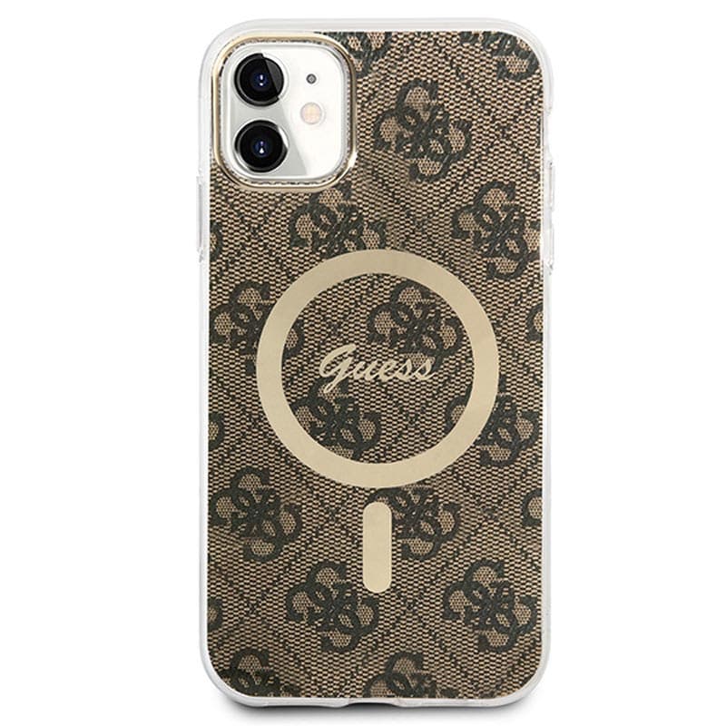 Guess Bundle Pack MagSafe 4G - Set of case for iPhone 11 + MagSafe charger (Brown/Gold) 4
