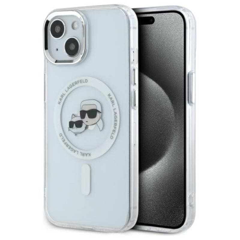 Karl Lagerfeld IML Metal Karl & Choupette Head MagSafe - Case for iPhone 15 (White) 1