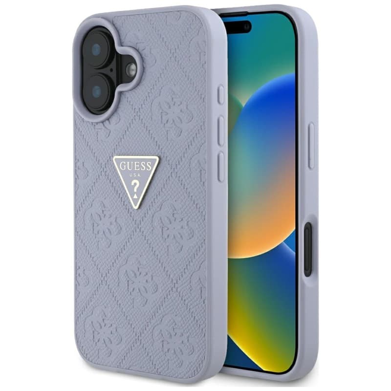 Guess Hot Stamp 4G Pattern Triangle Metal Logo - Case for iPhone 16 (purple) 1