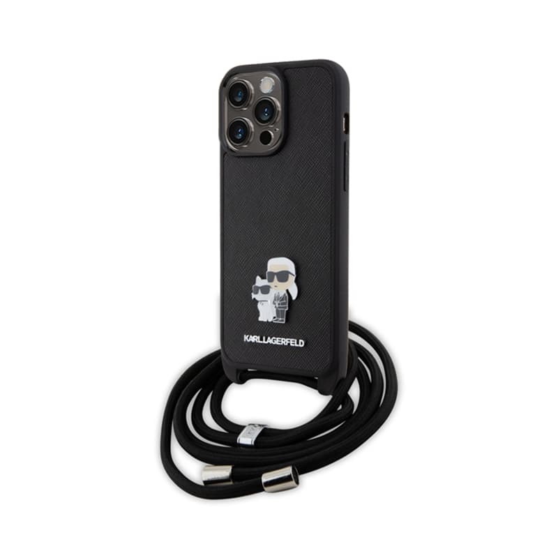 Karl Lagerfeld Crossbody Saffiano Metal Pin Karl & Choupette - Case for iPhone 15 Pro Max (Black) 1
