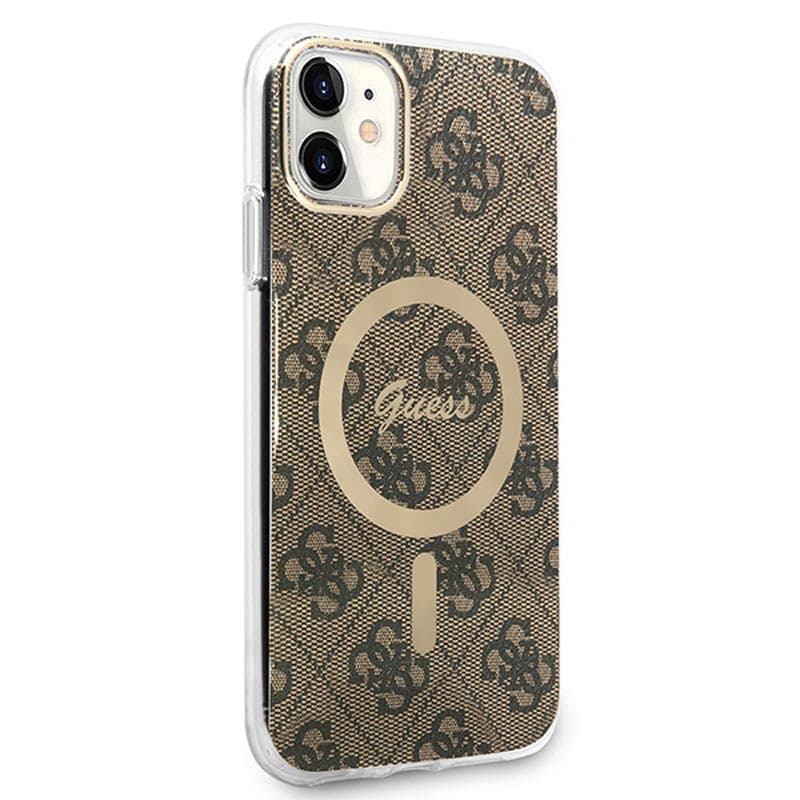 Guess Bundle Pack MagSafe 4G - Set of case for iPhone 11 + MagSafe charger (Brown/Gold) 5