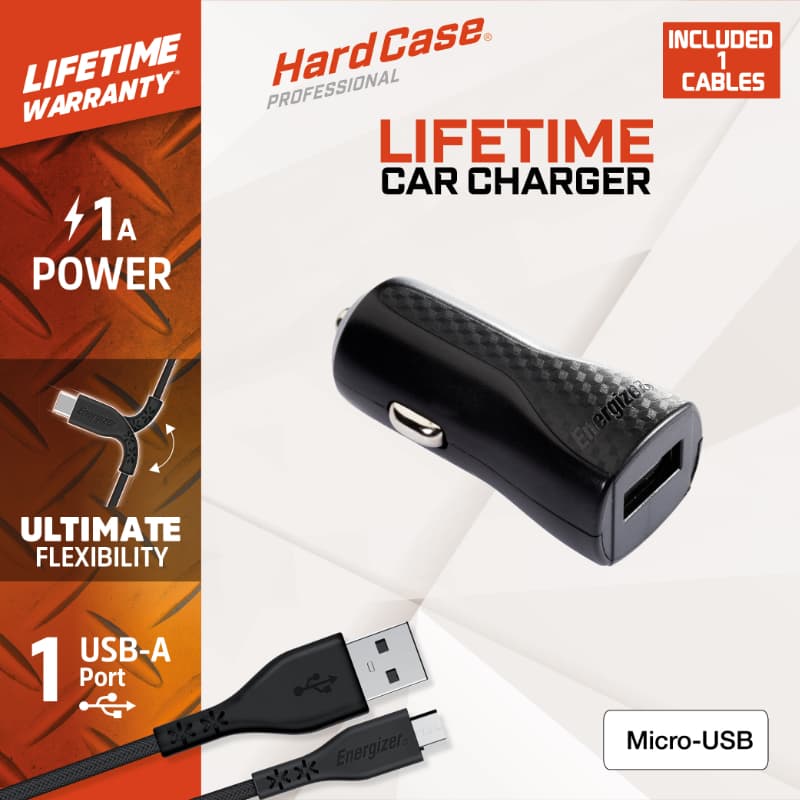 Energizer HardCase - USB-A 1A car charger + Micro USB cable (Black) 2
