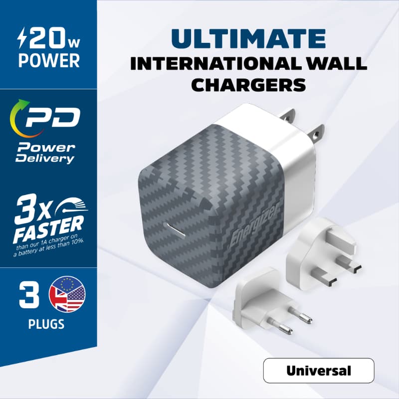 Energizer Ultimate - Multiplug EU / UK / US GaN 20W PD mains charger (Silver) 3