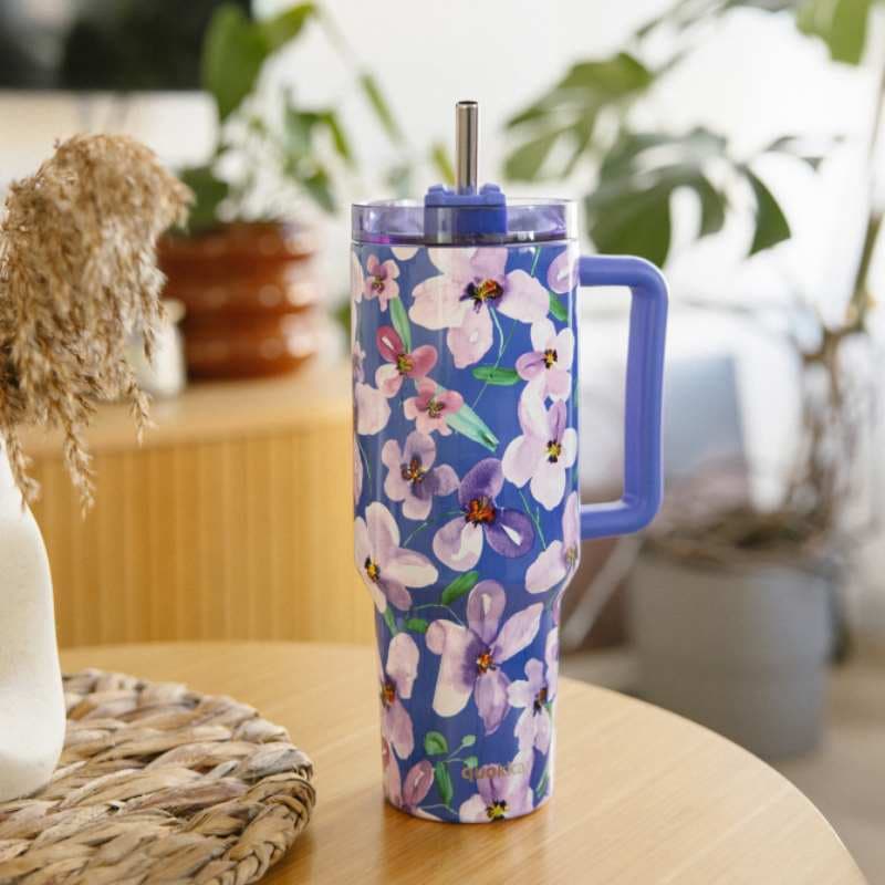 Quokka Stream - Stainless Steel Thermal Mug 1200ml with Straw (Flower Dusk) 3