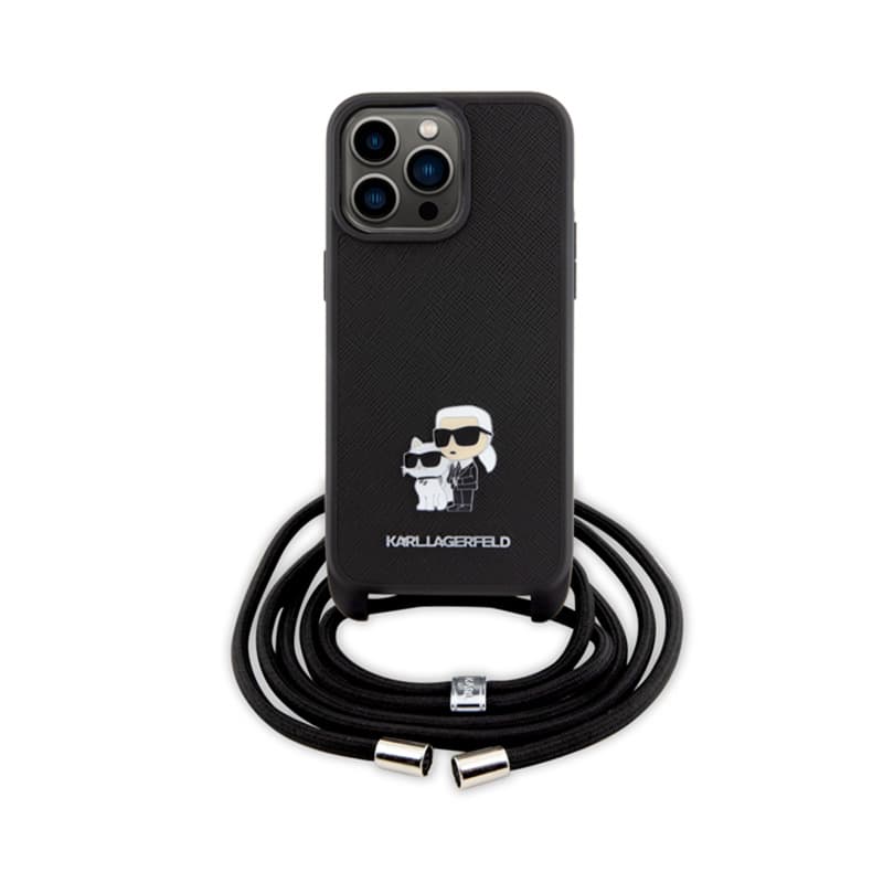 Karl Lagerfeld Crossbody Saffiano Metal Pin Karl & Choupette - Case for iPhone 15 Pro Max (Black) 2