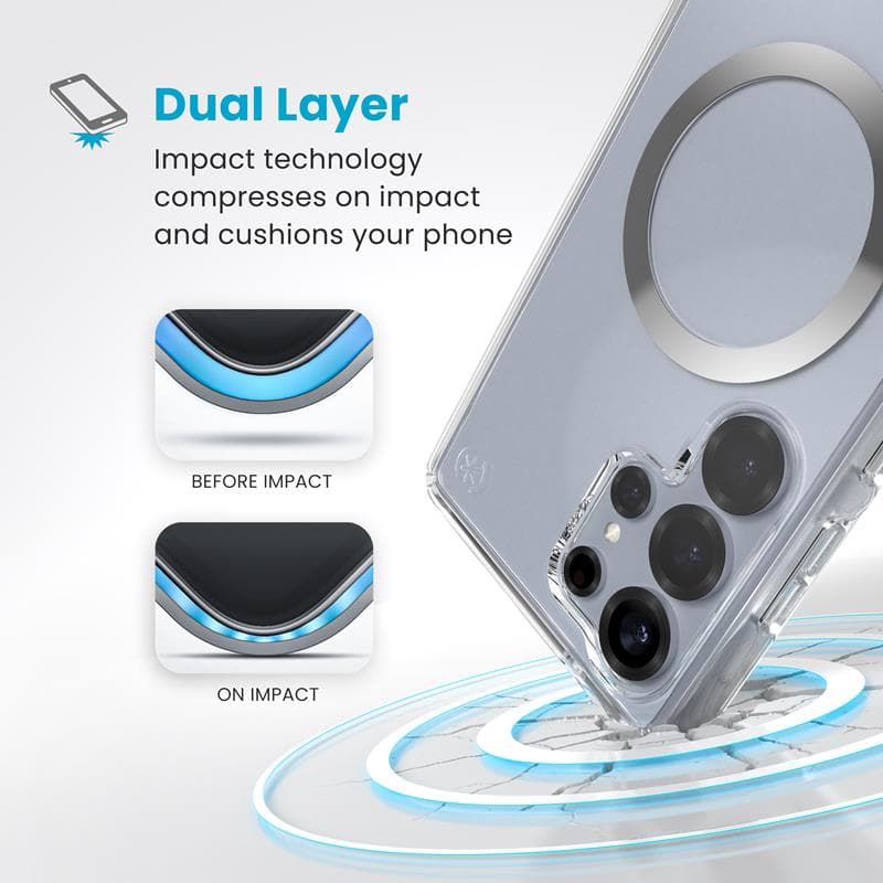 Speck Presidio Perfect-Clear Magnet - Samsung Galaxy S25 Ultra MagSafe Case (Clear / Chrome Finish / Serene Silver) 3