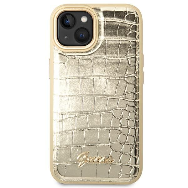 Guess Croco Collection - Case for iPhone 14 Plus (Gold) 3