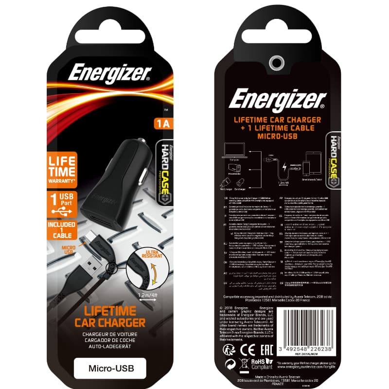 Energizer HardCase - USB-A 1A car charger + Micro USB cable (Black) 3