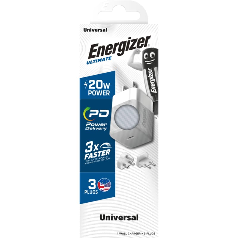 Energizer Ultimate - Multiplug EU / UK / US GaN 20W PD mains charger (Silver) 4