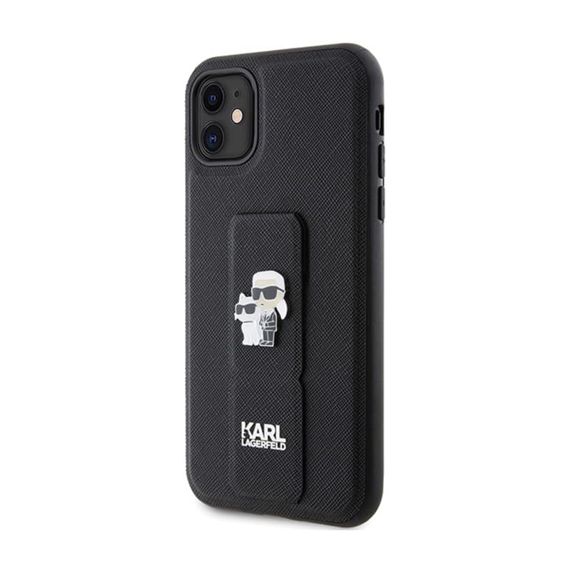 Karl Lagerfeld Gripstand Saffiano Karl & Choupette Pins - iPhone 11 Case (black) 2