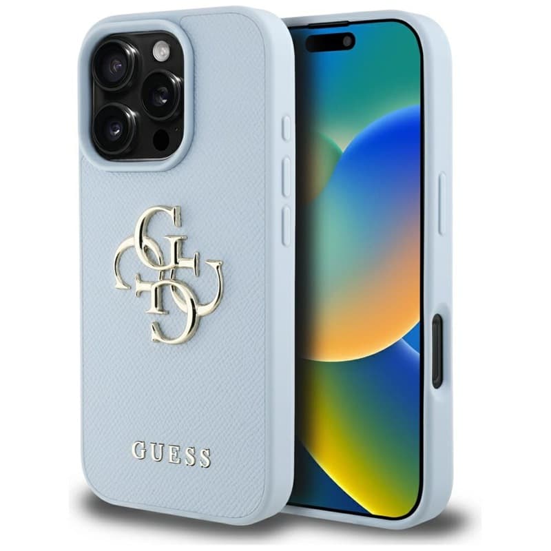 Guess Grained Big 4G Logo Small Classic Logo - Case for iPhone 16 Pro Max (blue)