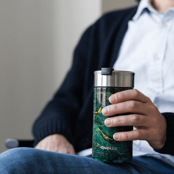 Quokka Boost Coffee Tumbler - Stainless Steel Thermal Mug with Infuser 400ml (Greenstone) 2