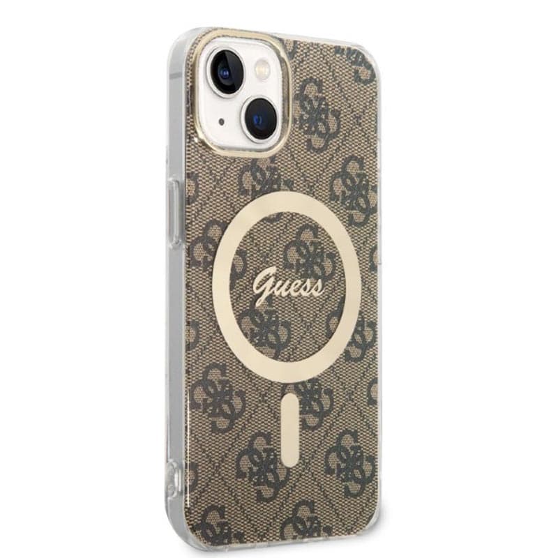 Guess Bundle Pack MagSafe 4G - Set of case for iPhone 14 Plus + MagSafe charger (Brown/Gold) 5