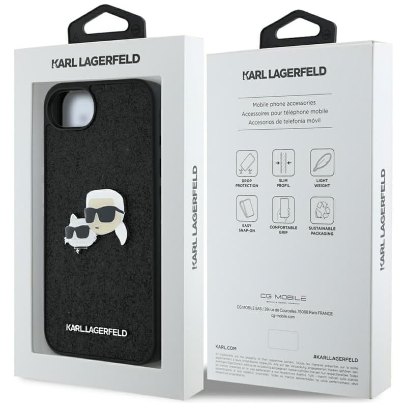 Karl Lagerfeld Fixed Glitter Karl & Choupette Heads Metal Pin - Case for iPhone 16e (black) 8