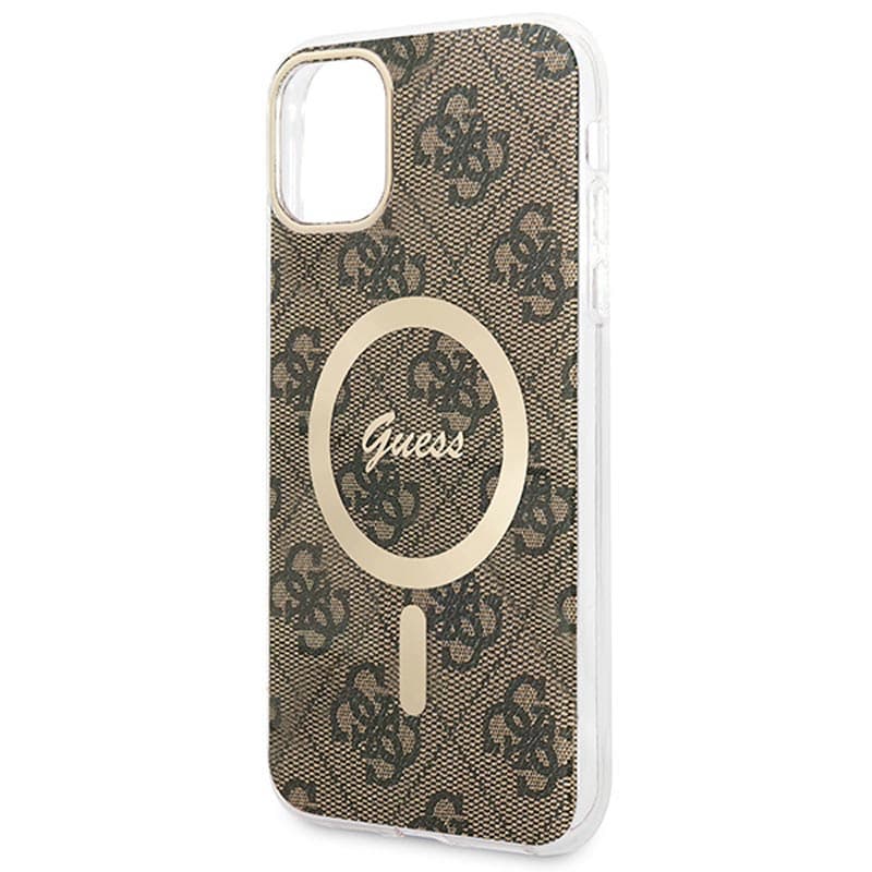 Guess Bundle Pack MagSafe 4G - Set of case for iPhone 11 + MagSafe charger (Brown/Gold) 7