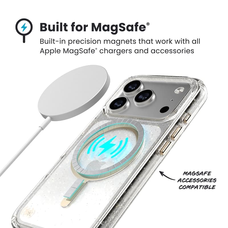 Speck Presidio Lux MagSafe - iPhone 17 Pro Case (Glitter / Gold Metallic) 5