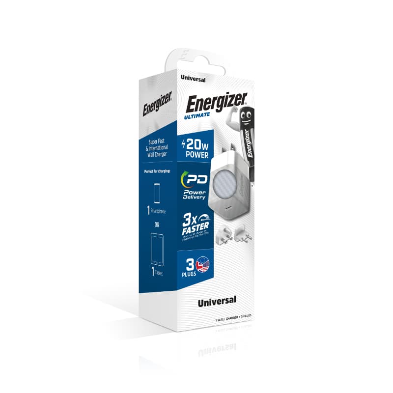 Energizer Ultimate - Multiplug EU / UK / US GaN 20W PD mains charger (Silver) 5