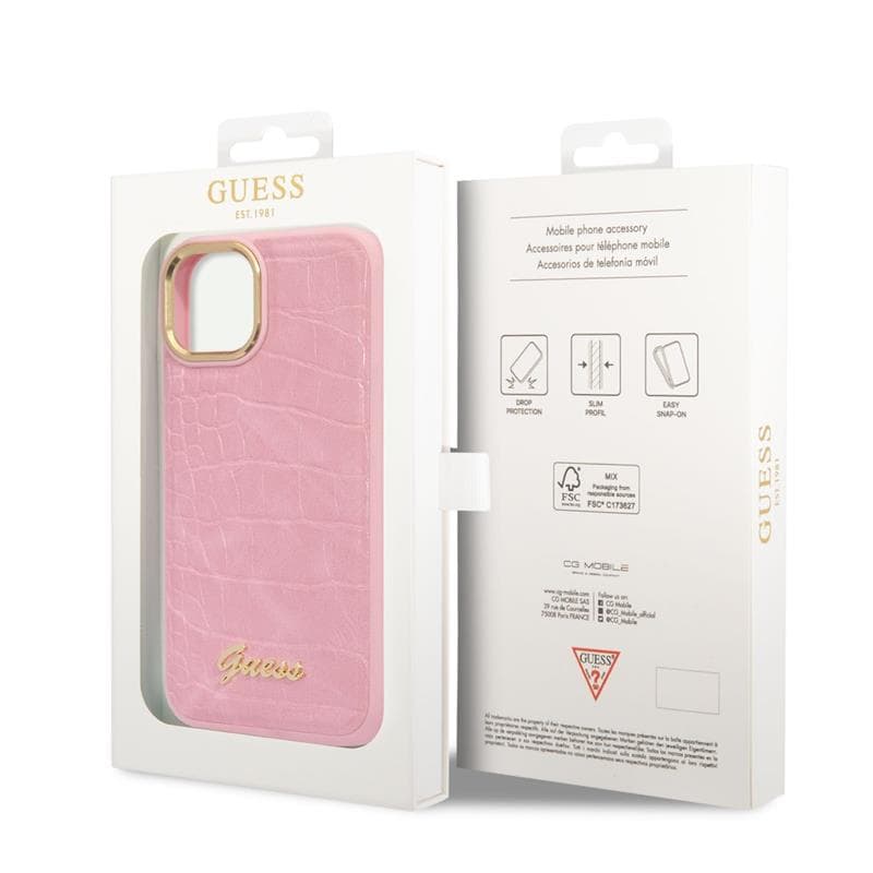 Guess Croco Collection - Case for iPhone 14 Plus (Pink) 6