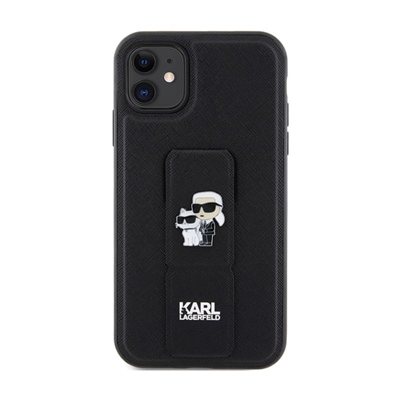Karl Lagerfeld Gripstand Saffiano Karl & Choupette Pins - iPhone 11 Case (black) 3