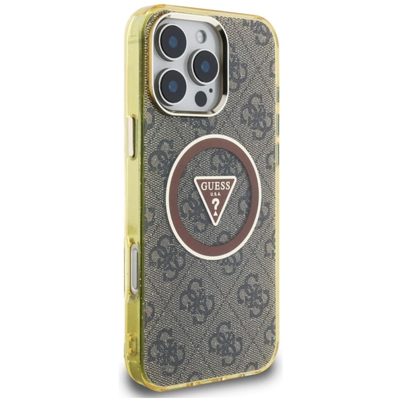 Guess IML Metal Glitter 4G Circle Triangle MagSafe - Case for iPhone 16 Pro (brown) 4