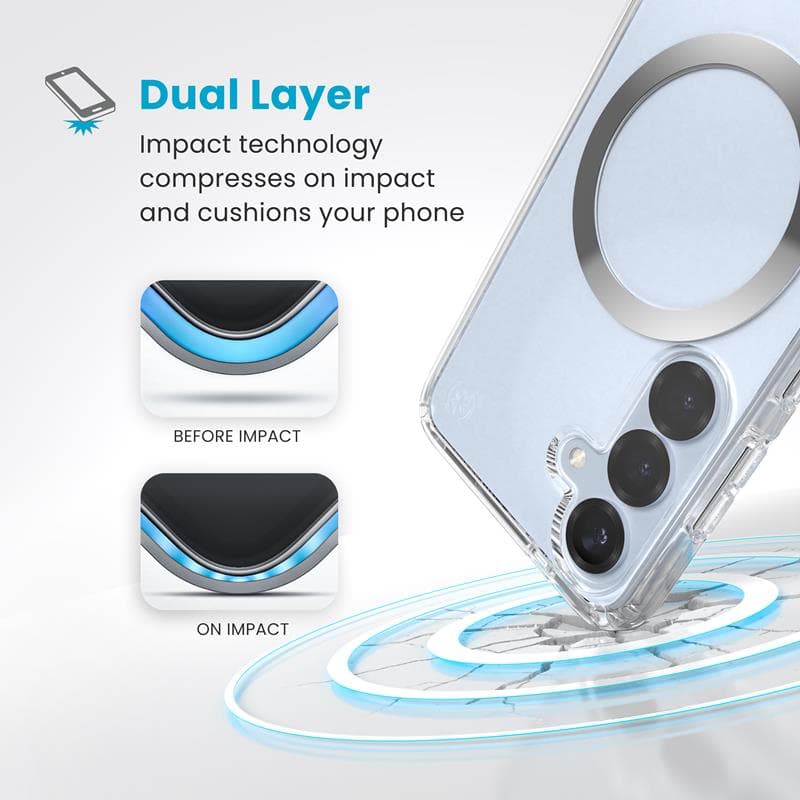 Speck Presidio Perfect-Clear Magnet - Case for Samsung Galaxy S25 / S24 MagSafe (Clear / Chrome Finish / Serene Silver) 3
