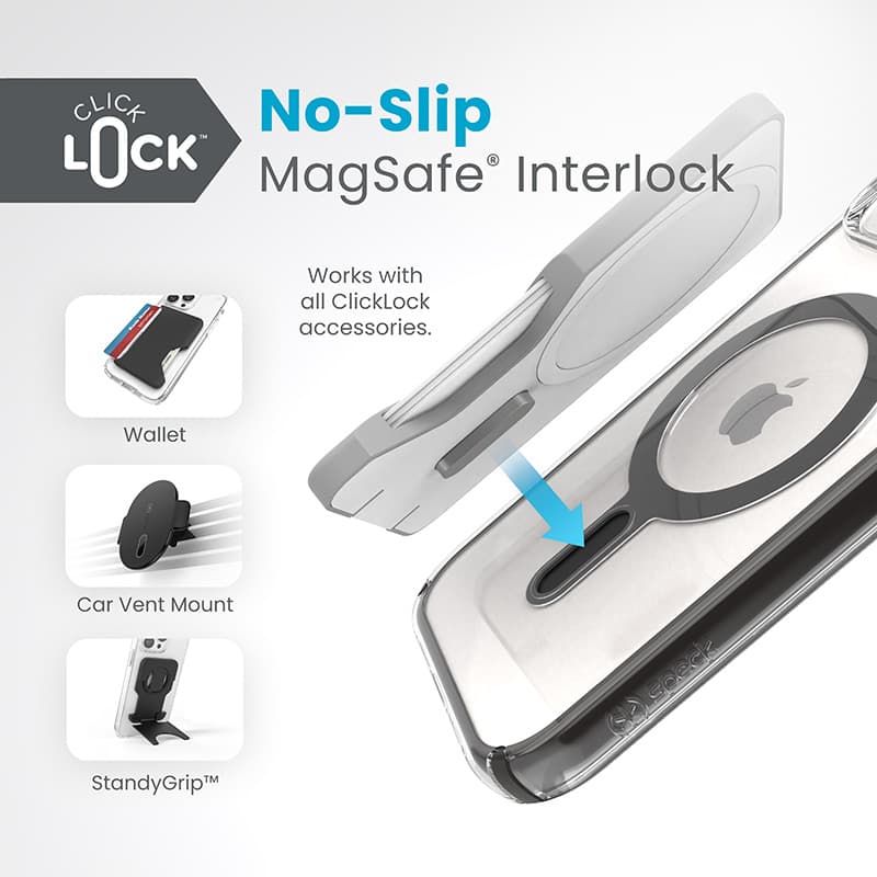 Speck Presidio Perfect-Clear ClickLock & MagSafe - iPhone 17e / 16e / 15 / 14 / 13 Case (Clear / Frosted Black / Slate Gray) 2