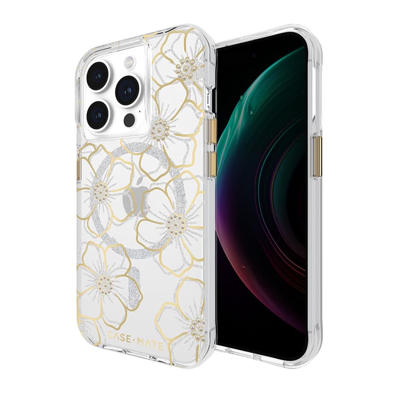 Case-Mate Floral Gems MagSafe - iPhone 15 Pro Case (Gold) 5