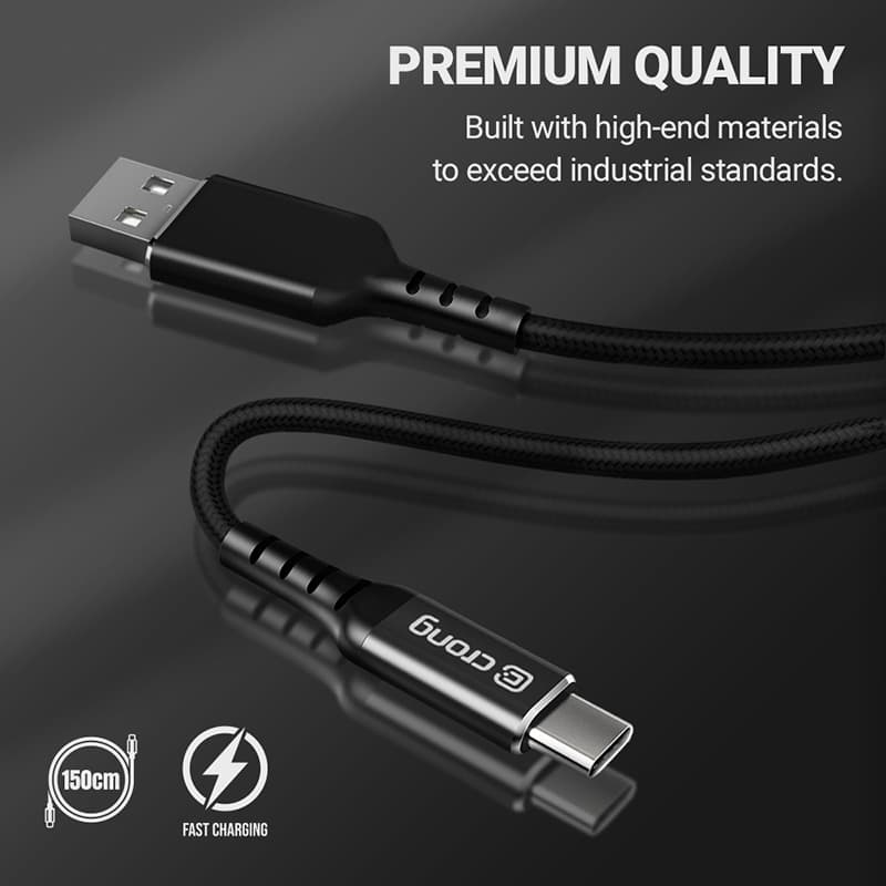 Crong Armor Link - 60W PD 3A USB-A to USB-C Cable 150cm (Black) 5