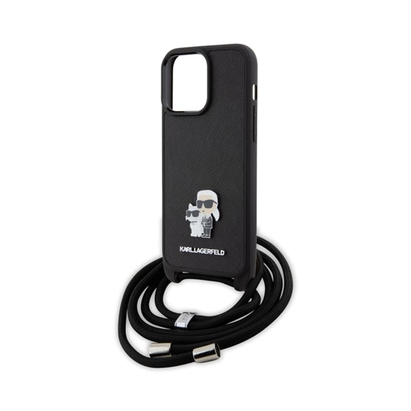Karl Lagerfeld Crossbody Saffiano Metal Pin Karl & Choupette - Case for iPhone 15 Pro Max (Black) 5