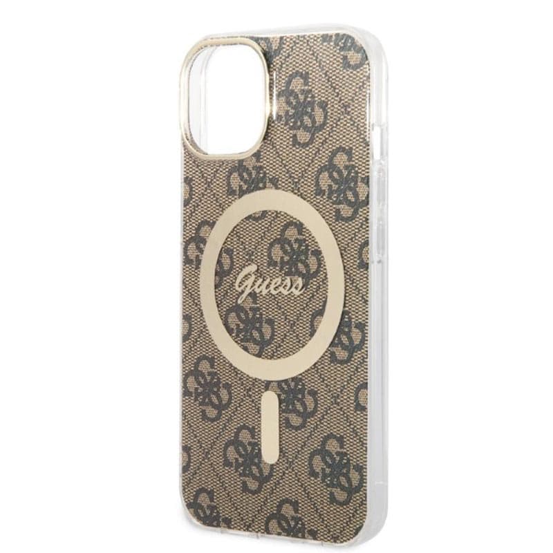 Guess Bundle Pack MagSafe 4G - Set of case for iPhone 14 Plus + MagSafe charger (Brown/Gold) 7