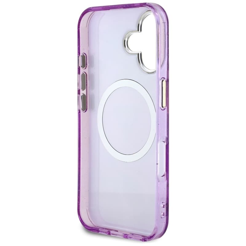 Guess Glitter Flowers Triangle Buttons MagSafe - Case for iPhone 16 (purple) 7