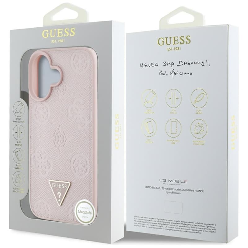 Guess Grained Hot Stamp Peony Triangle Logo MagSafe - Case for iPhone 16 (pink) 8