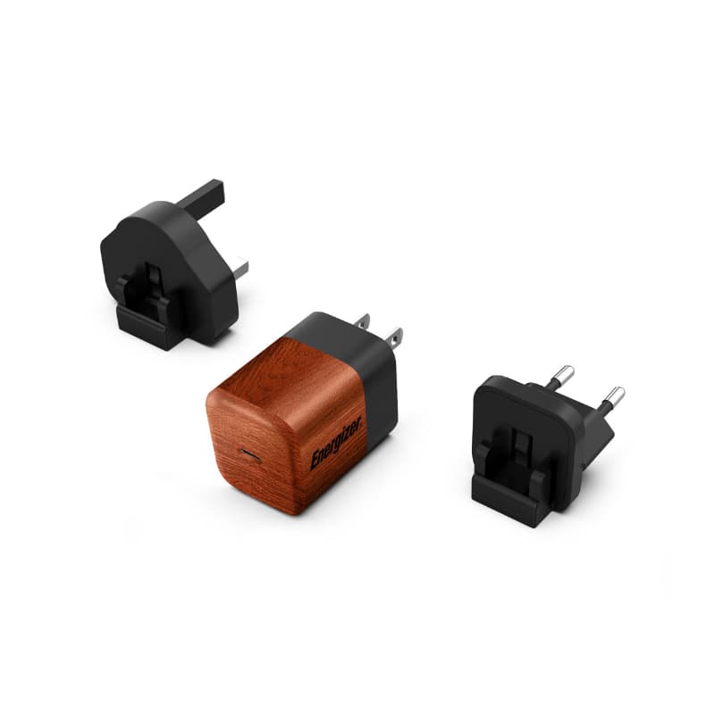 Energizer Ultimate - Multiplug EU / UK / US GaN 20W PD mains charger (Walnut burl) 1