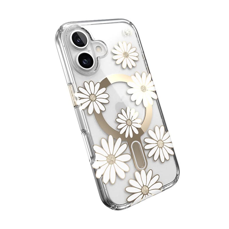 Speck Presidio Lux ClickLock & MagSafe - iPhone 16 Case (Sunshine Daisies / Clear / Gold) 8