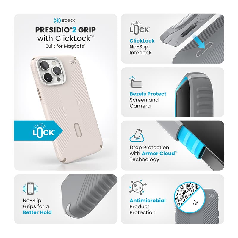 Speck Presidio2 Grip ClickLock & MagSafe - iPhone 16 Pro Max Case (Bleached Bone / Heirloom Gold / Hazel Brown) 3