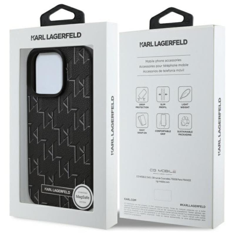 Karl Lagerfeld Leather Monogram Metal Logo MagSafe - Case for iPhone 16 Pro (black) 8