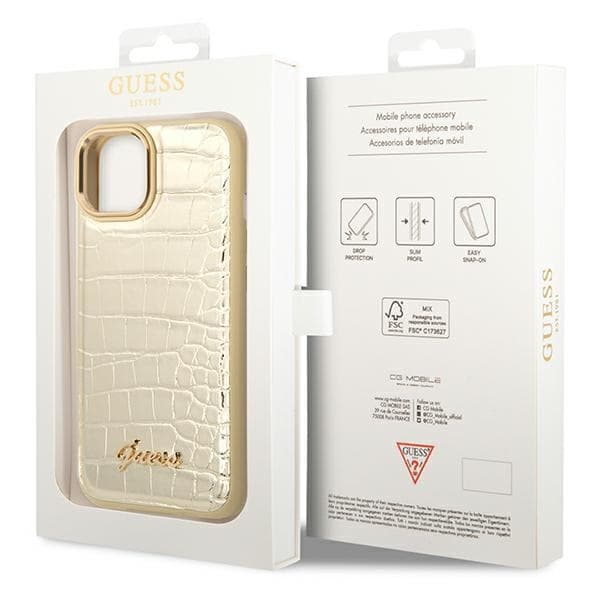 Guess Croco Collection - Case for iPhone 14 Plus (Gold) 8
