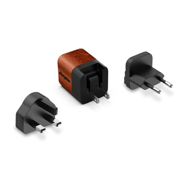 Energizer Ultimate - Multiplug EU / UK / US GaN 20W PD mains charger (Walnut burl) 2