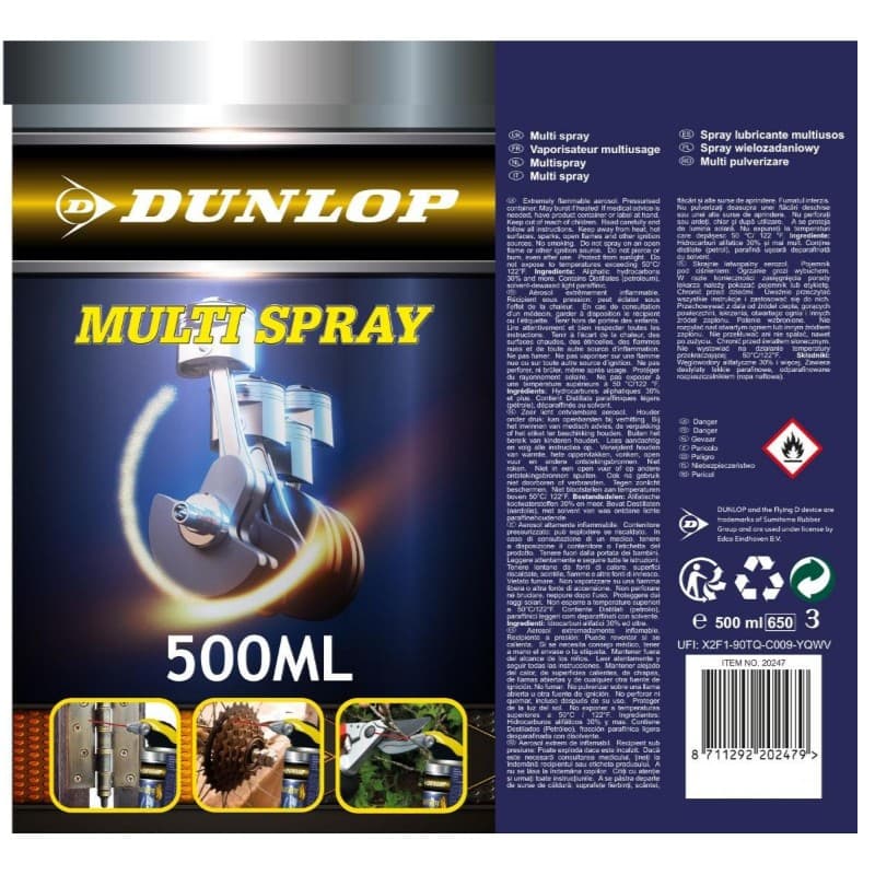 Dunlop - Multifunctional Spray / Lubricant / Penetrating Oil / Cleaner / Contact Spray 500 ml 2