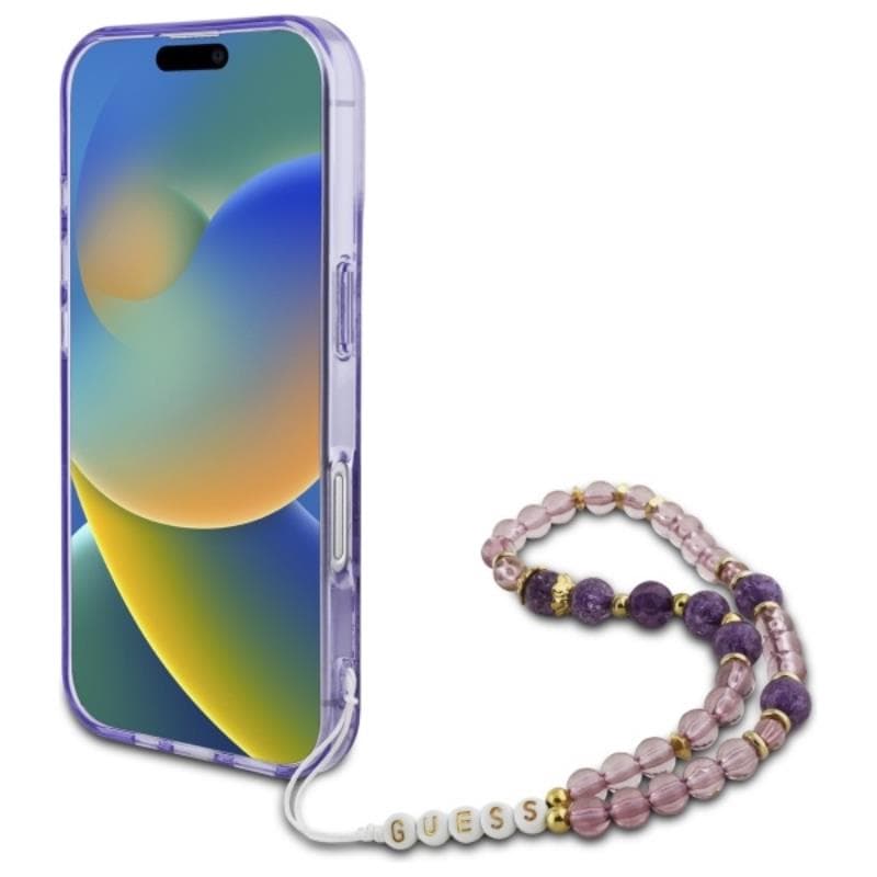 Guess IML Flowers With Pearl Strap MagSafe - Case for iPhone 16 (Purple) 4