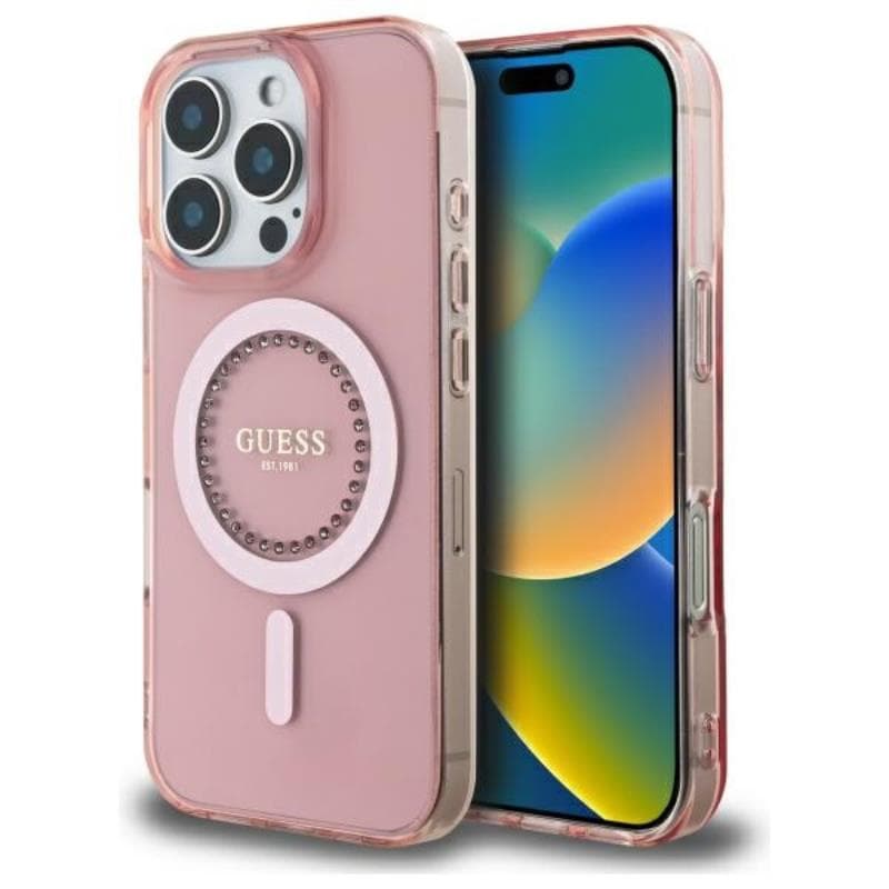 Guess IML Rhinestones MagSafe - Case for iPhone 16 Pro Max (Pink) 1