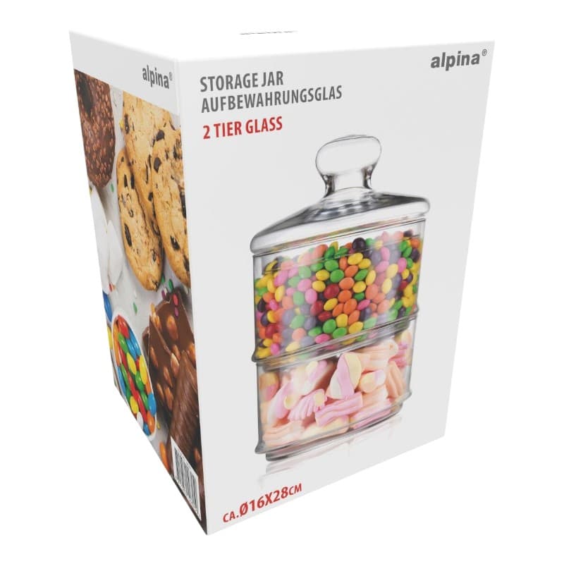 Alpina - Glass container / jar for sweets, 2 levels, 16x28 cm 5