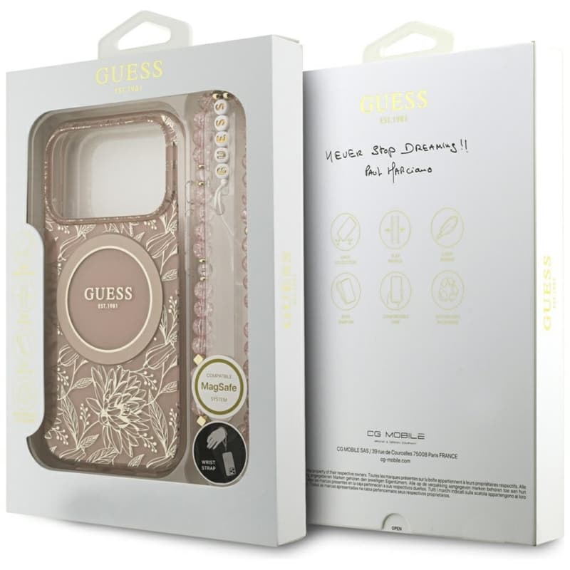 Guess IML Flowers Electro Pearl Strap MagSafe - Case iPhone 17 Pro (pink) 8