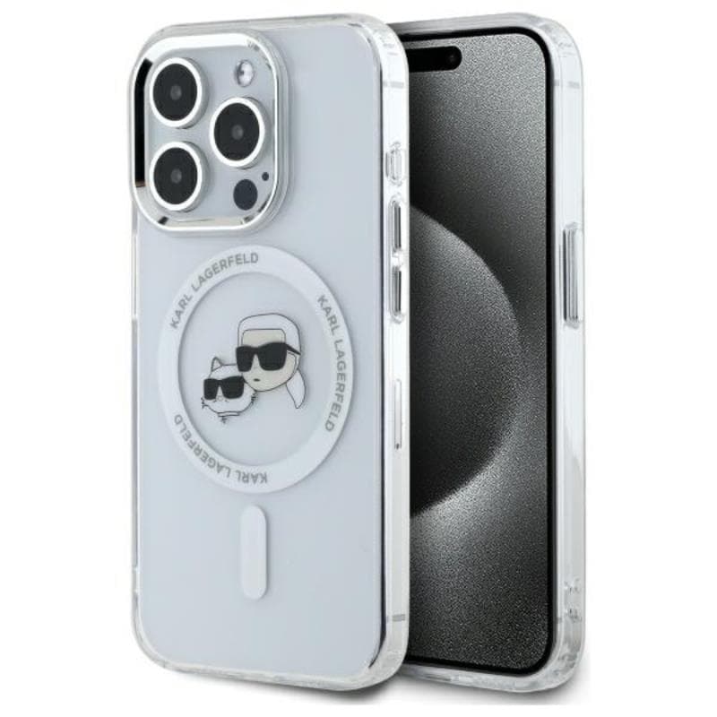 Karl Lagerfeld IML Metal Karl & Choupette Head MagSafe - Case for iPhone 15 Pro Max (White) 1