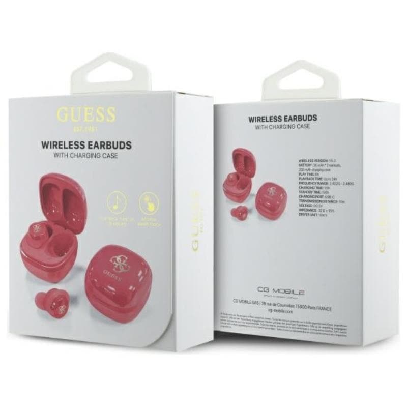 Guess 4G Printed Logo - Bluetooth TWS Headphones + Charging Case (Fuchsia) 6