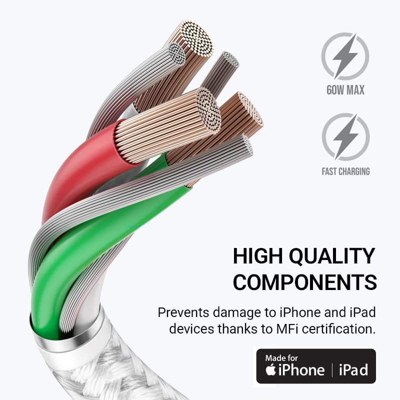 Crong Armor Link - USB-C Lightning Fast Charging MFi Cable 150cm (white) 3