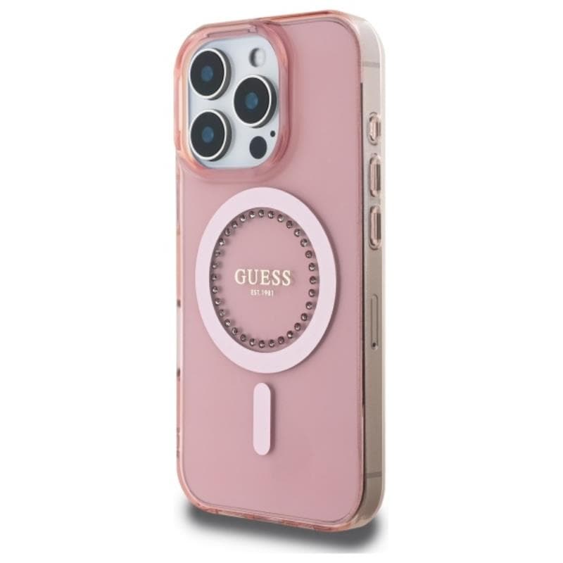 Guess IML Rhinestones MagSafe - Case for iPhone 16 Pro Max (Pink) 2