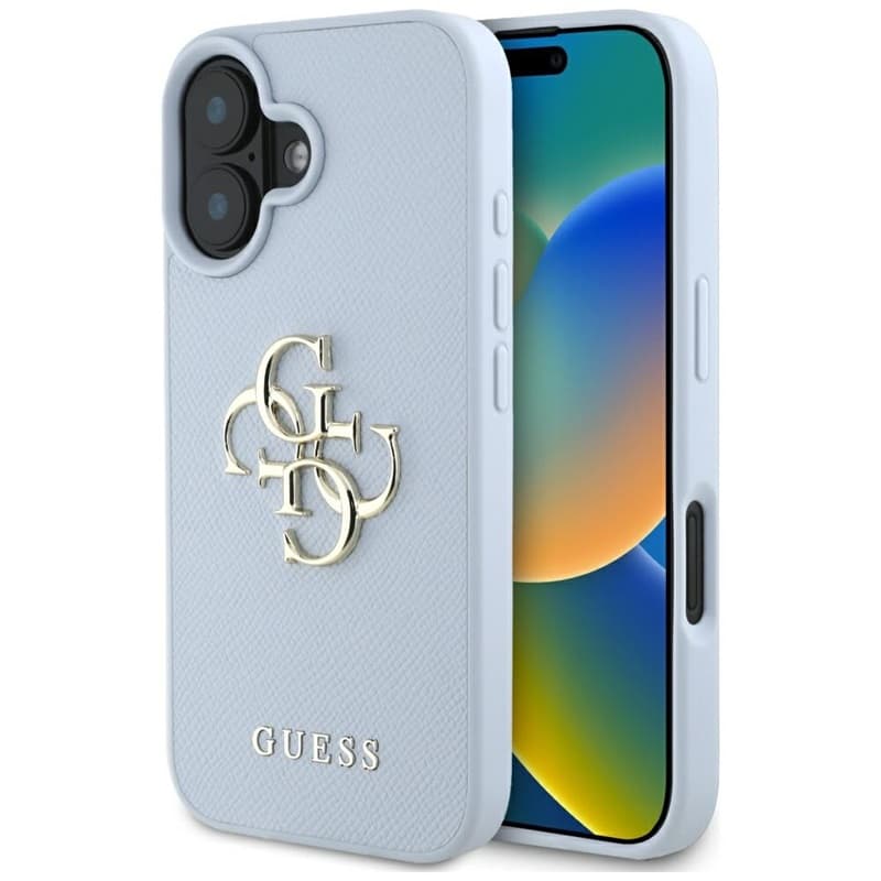 Guess Grained Big 4G Logo Small Classic Logo - Case for iPhone 16 (blue) 1