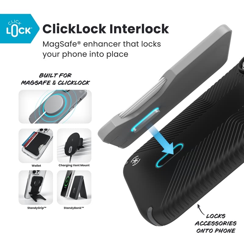Speck Presidio2 Grip ClickLock & MagSafe - iPhone 17 Pro Case (Black / Slate Gray / White) 2