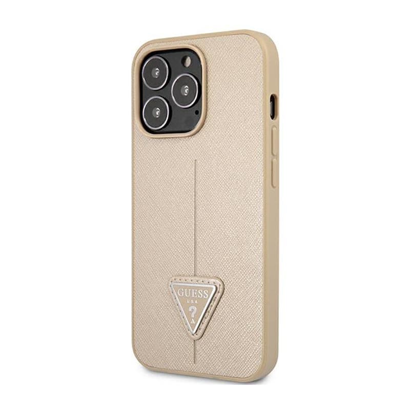 Guess Saffiano Triangle Logo Case - Case for iPhone 14 Pro (Beige) 2